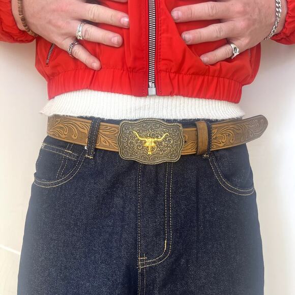 vintage style brown american western design belt - Picture 6 of 8